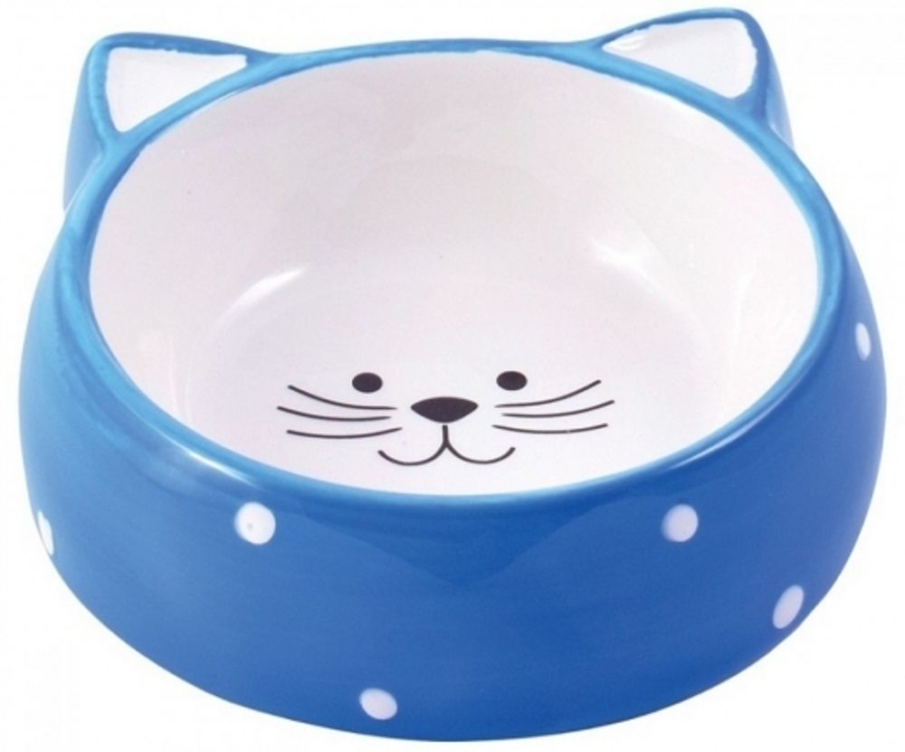 Миска Mr.Kranch Мордочка кошки керамическая для кошек, голубая, 250 мл