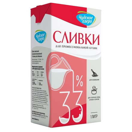 Сливки для взбивания 33% Чудское озеро 1 л