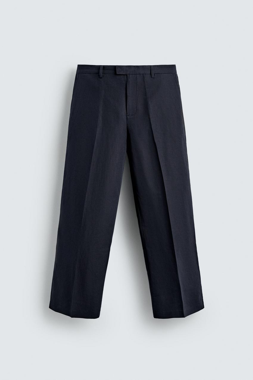 ZARA БРЮКИ RELAXED FIT ИЗ ХЛОПКА И ЛЬНА, МОРСКОЙ СИНИЙ