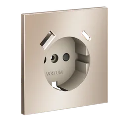 Накладка для розетки с заземлением и защитными шторками, с USB A+C, S70 Metal (платина) vlsm001010