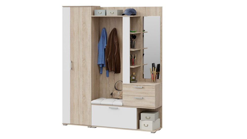 Прихожая с зеркалом комплект мебели Белый Ясень 164х36х200 см