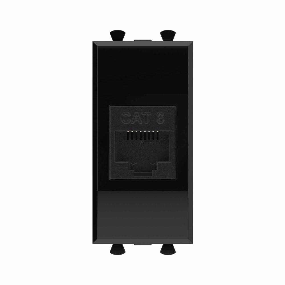 Компьютерная розетка RJ-45 без шторки модульная, кат.6, "Avanti", "Черный квадрат", 1 модуль