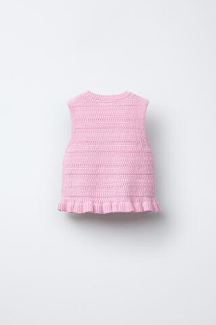 ZARA ВЯЗАНЫЙ ТОП С ЦВЕТОЧНЫМ УЗОРОМ, РОЗОВЫЙ