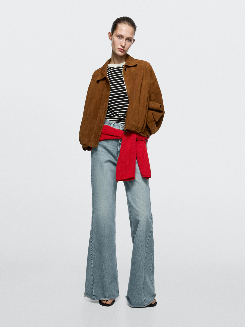 Massimo Dutti Джинсы с высокой талией и расклешенным кроем, светло-голубой