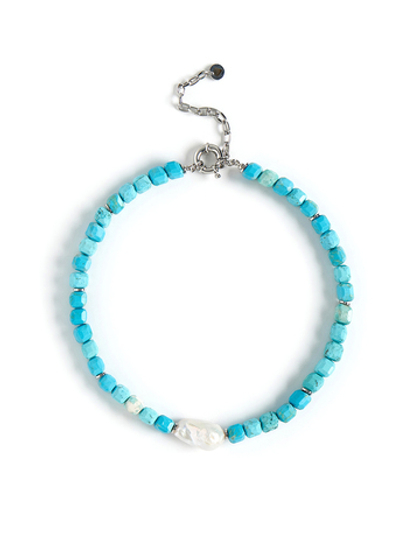 Колье "Pearl caramel blue" Silver