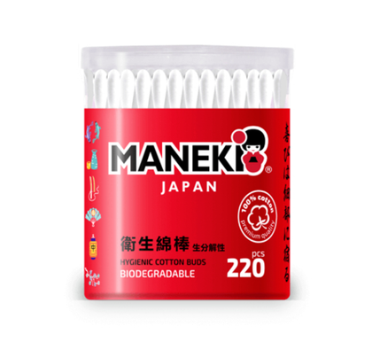 Ватные палочки Maneki Red с белым стиком, в пластиковом стакане, 220 шт