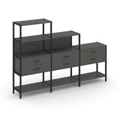 Shelf System Трехсекционный стеллаж четырех/трех/двухярусный с ящиками SN.STM-431 Антрацит/Металл Че