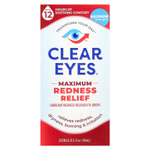 Clear Eyes, Максимальное снятие покраснения, Глазные капли лубриканта / снятия покраснения, 0,5 жидких унций (15 мл)