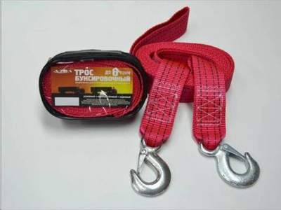 Трос буксировочный "А-ТОЛ" 6 т 2 крюка ЛЕНТА сумка