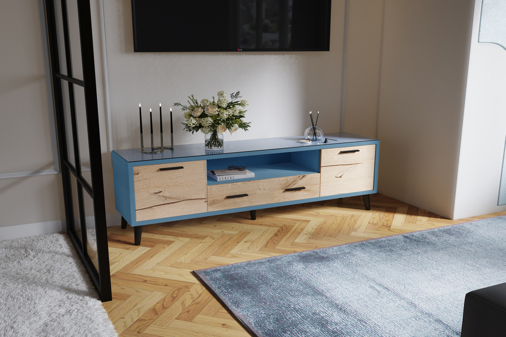 Тумба ТВ Ланс 1,6, Светло-голубой