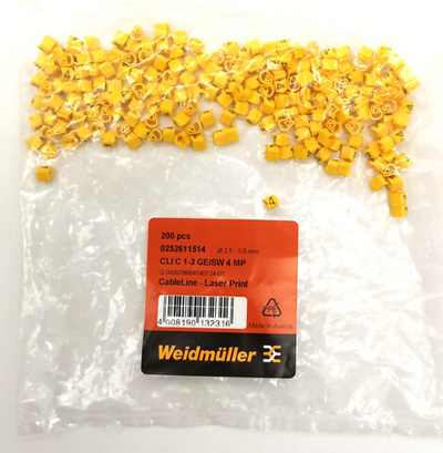 Маркер кабельный сеч.2,5-5мм Weidmuller CLI C 1-3 GE/SW 4 MP 0252611514 РА 1/3 "4" (200шт.)