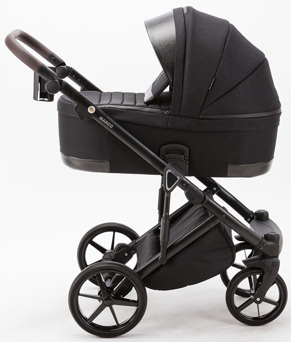 Детская коляска Adamex Marco 2 в 1 GA11 (ЧЕРН. ТК. + ЧЕРН. БЛЕСК.КОЖ.ОТД.)