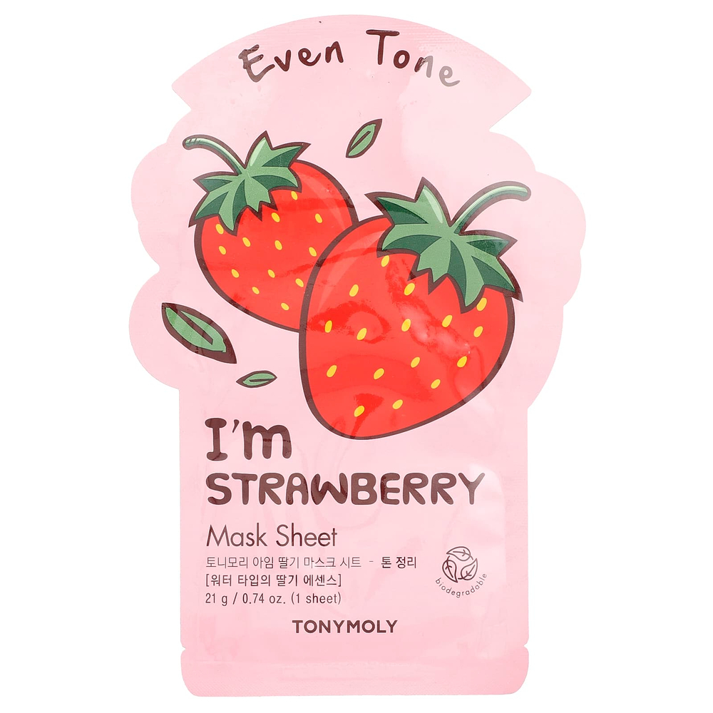 TonyMoly, I'm Strawberry, тканевая маска для выравнивания тона кожи, 1 шт., 21 г (0,74 унции)