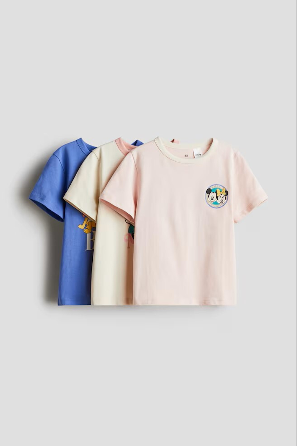 H&M Набор из трех хлопковых футболок с принтом, светло-розовый