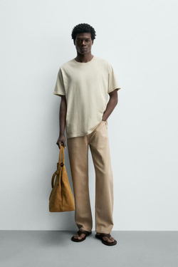 ZARA ФУТБОЛКА REGULAR FIT LIGHTWEIGHT ORIGINS, ПЕСОЧНЫЙ