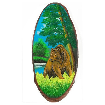 Панно на срезе дерева "Медведь лето" вертикальное 70-75 см R119110