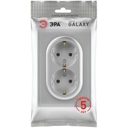 Розетка ЭРА Galaxy 15-2105-03 с заземлением двойная 2X2P+E Schuko со шторками IP20 16А-250В алюминий | Эра Galaxy