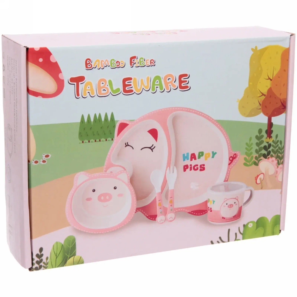 Набор детской посуды из бамбука 5 предметов «Свинка»