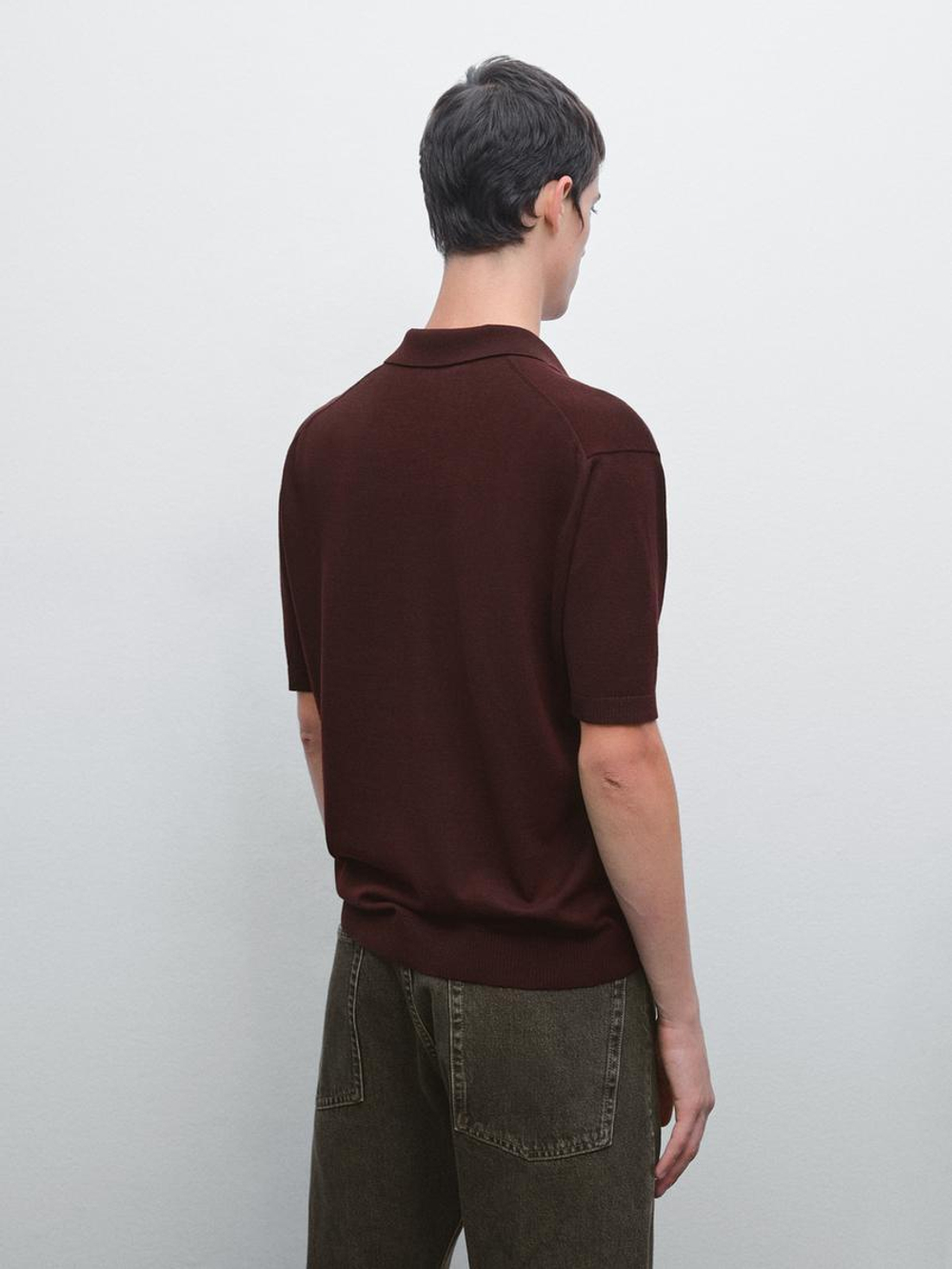 Massimo Dutti Трикотажное поло с короткими рукавами, бордо