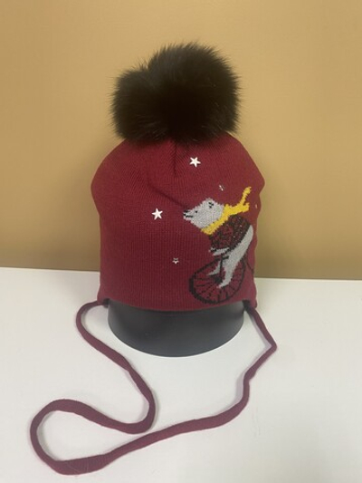 Шапочка зимняя детская красная с рисунком размер 46