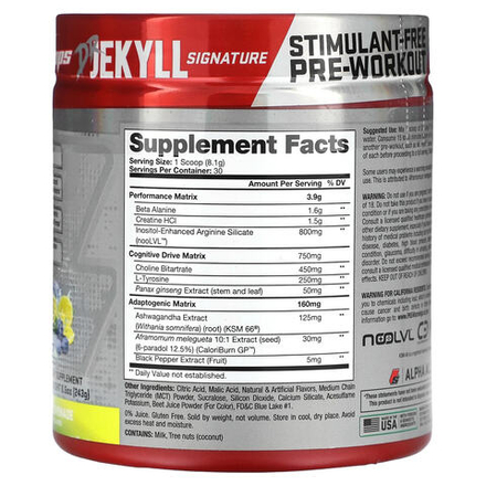 ProSupps, Цельнопищевой магний Jekyll Signature, перед тренировкой без стимуляторов, черничный лимонад, 294,9 г (10,4 унции)