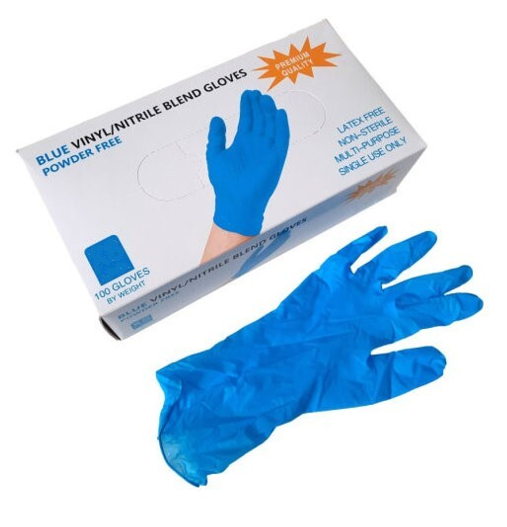 WallyPlastic Перчатки нитровиниловые голубые, размер M, 50 пар