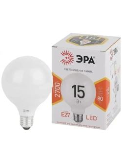 Лампочка светодиодная ЭРА LED Е27 15 Вт P45 шар 2700К теплый белый свет 1 штука
