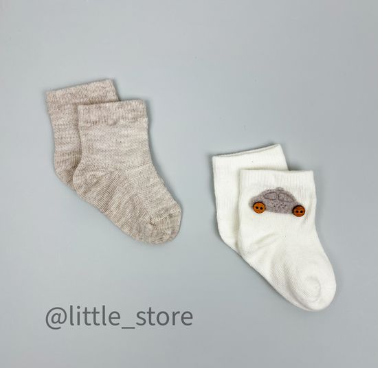 Носочки хлопковые "Машинка" Бежевый/Молочный с машинкой