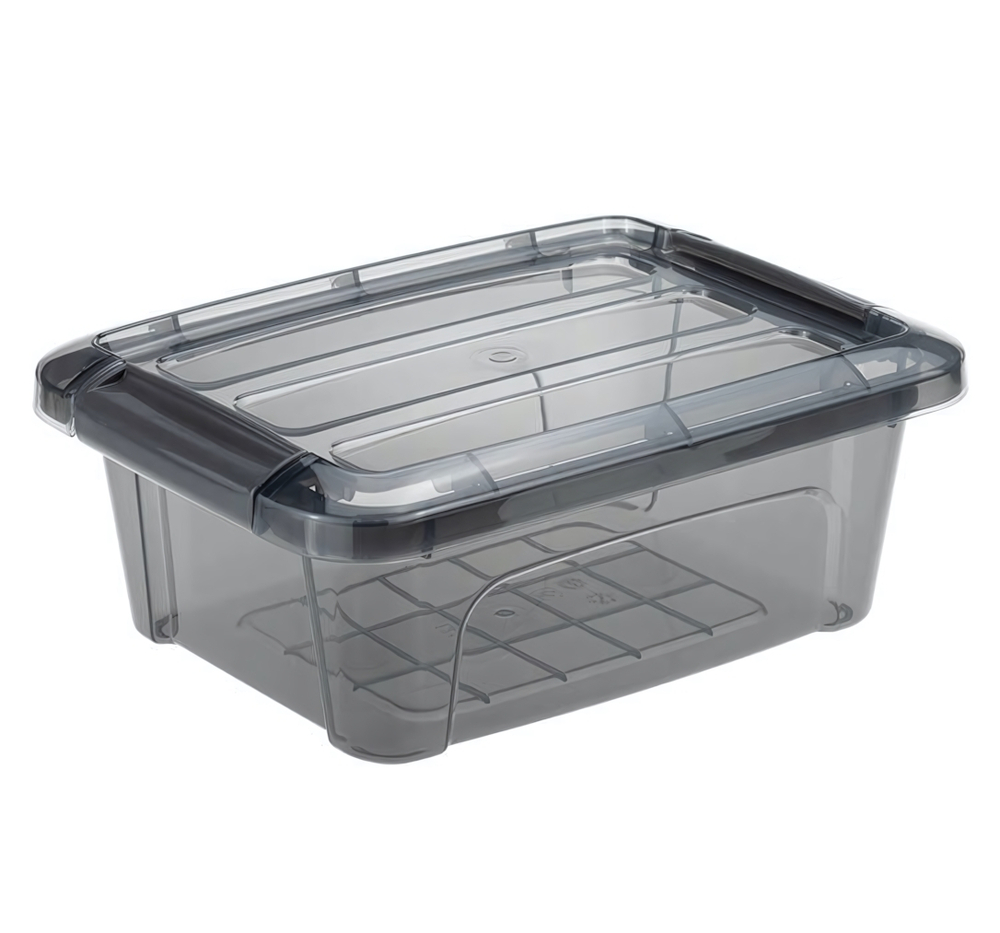 Ящик для хранения с замками КИП 1,2 л 195x145x80 чёрный прозрачный