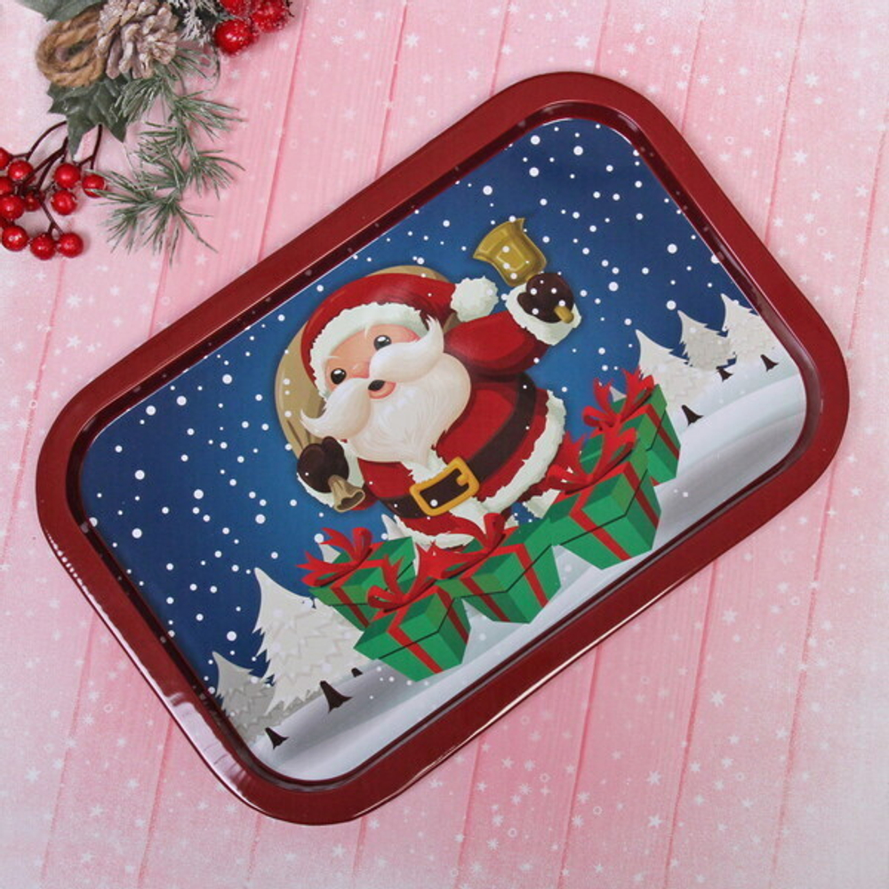 Поднос жестяной 34,5*23,5см «Дед Мороз с подарками»
