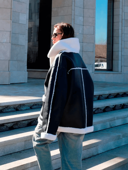 Дубленка из натуральной шерсти, черная, SilverFox