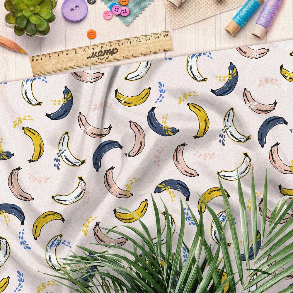 Ткань шелк Армани разноцветные бананы