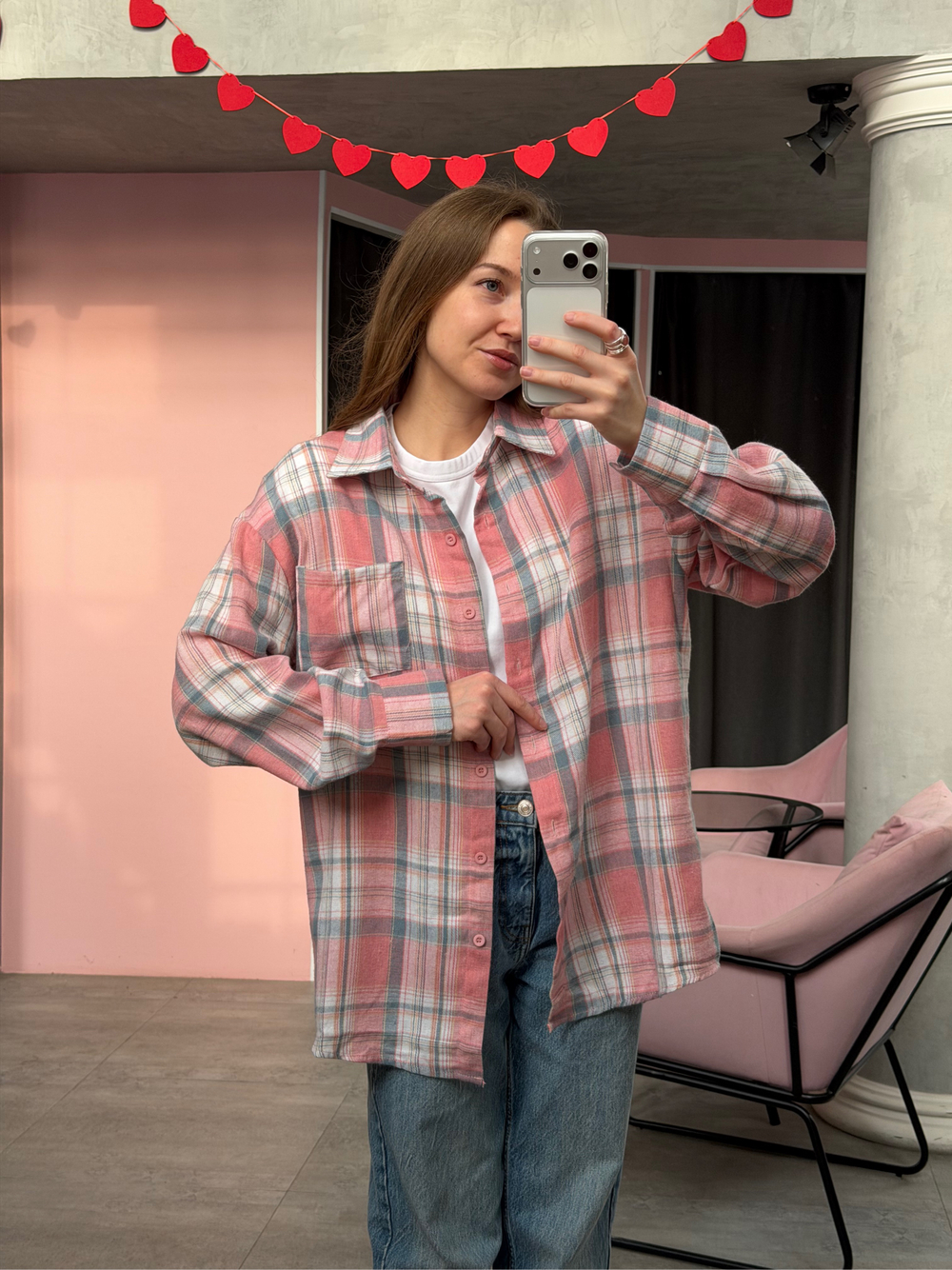 Рубашка в клетку розовый