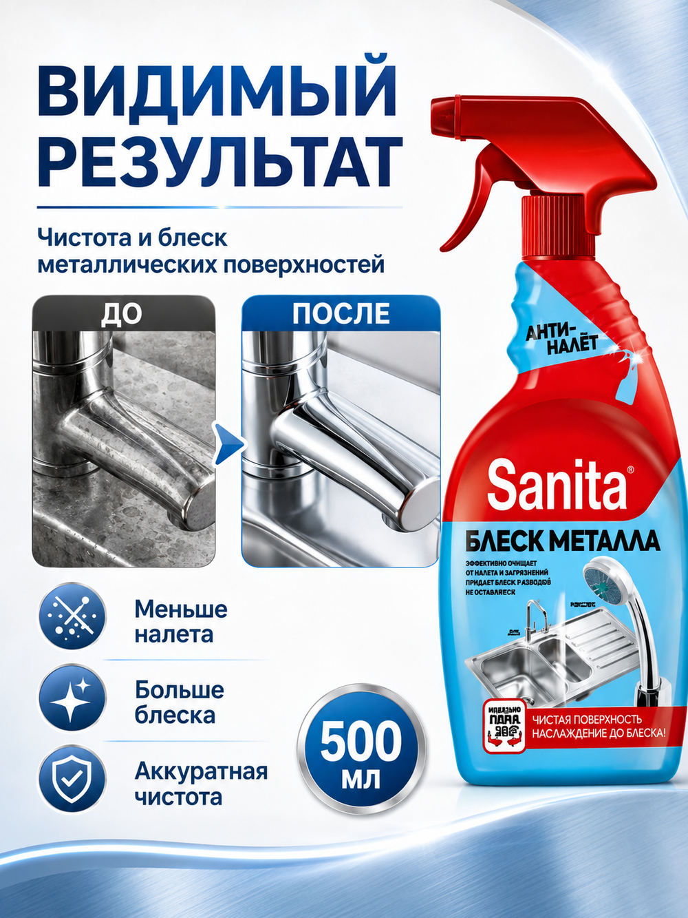 Чистящее средство Блеск металла Sanita 500мл