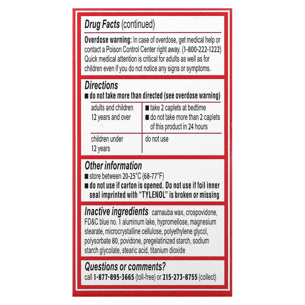 Tylenol, Ацетаминофен с повышенной силой действия, болеутоляющее, средство для ночного сна, 24 капсулы