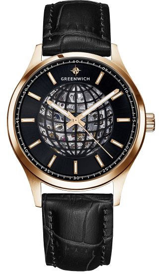 Наручные часы Greenwich GW056.41.31 Globe, механика с автоподзаводом, 43 мм, черные