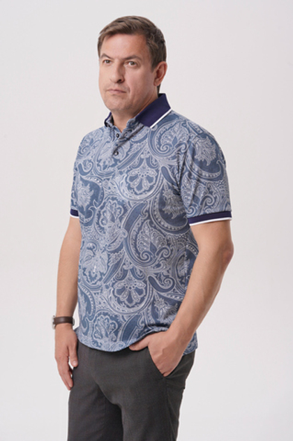 Поло тёмно-синие с белым принтом пейсли