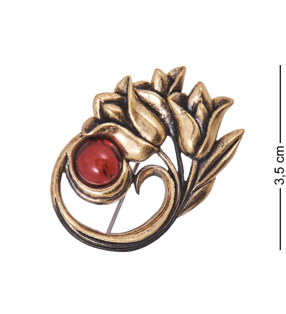 AM-4152 Брошь «Тюльпаны Весна» (латунь, янтарь)