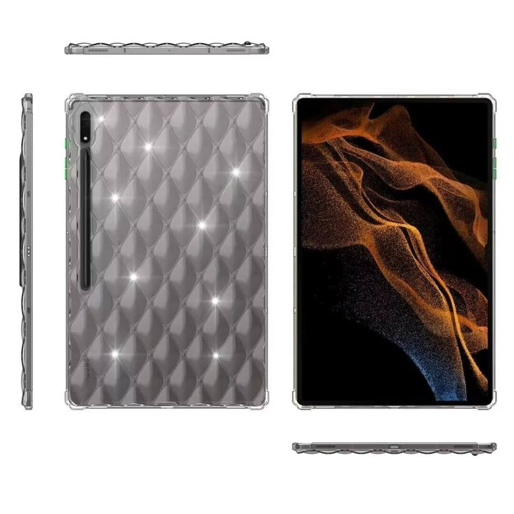 Прозрачный чехол с усиленными углами и мягким 3D ромб рисунком для планшета Samsung Galaxy Tab S8+, S7+, S7 FE 12.4 (X800, X806, T970, T730)