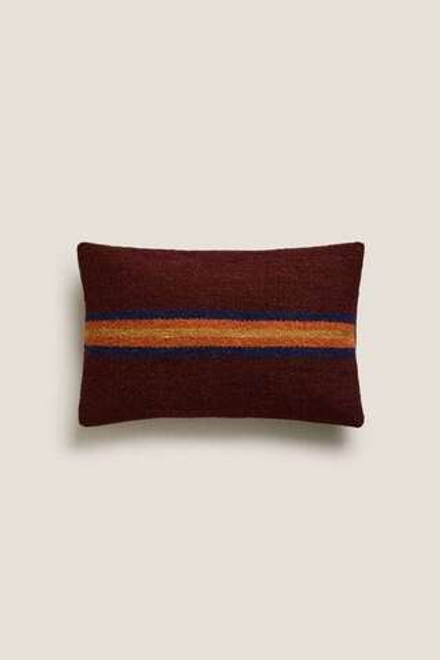 ZARA HOME ЧЕХОЛ НА ПОДУШКУ ИЗ ШЕРСТИ В ПОЛОСКУ, ТЕМНО-КАШТАНОВЫЙ