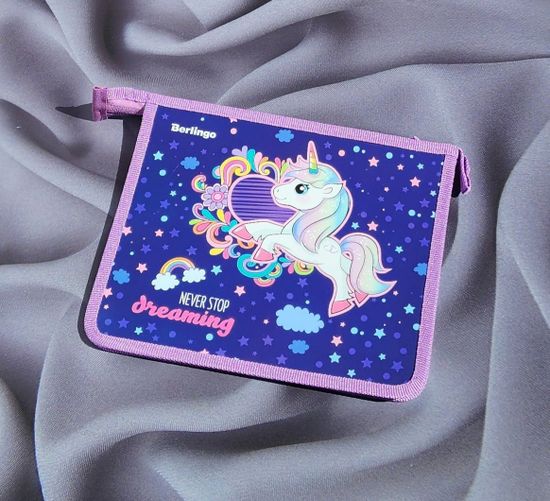 Папка на молнии А5 ПВХ Единорог, синяя