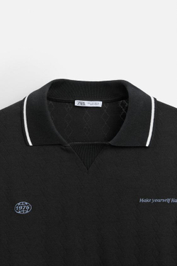 ZARA ПОЛО С ВЫШИВКОЙ, ЧЕРНЫЙ