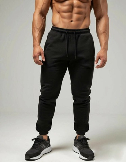 8628 Брюки мужские внизу на резинке футер 3-х нитка начес черный (56)