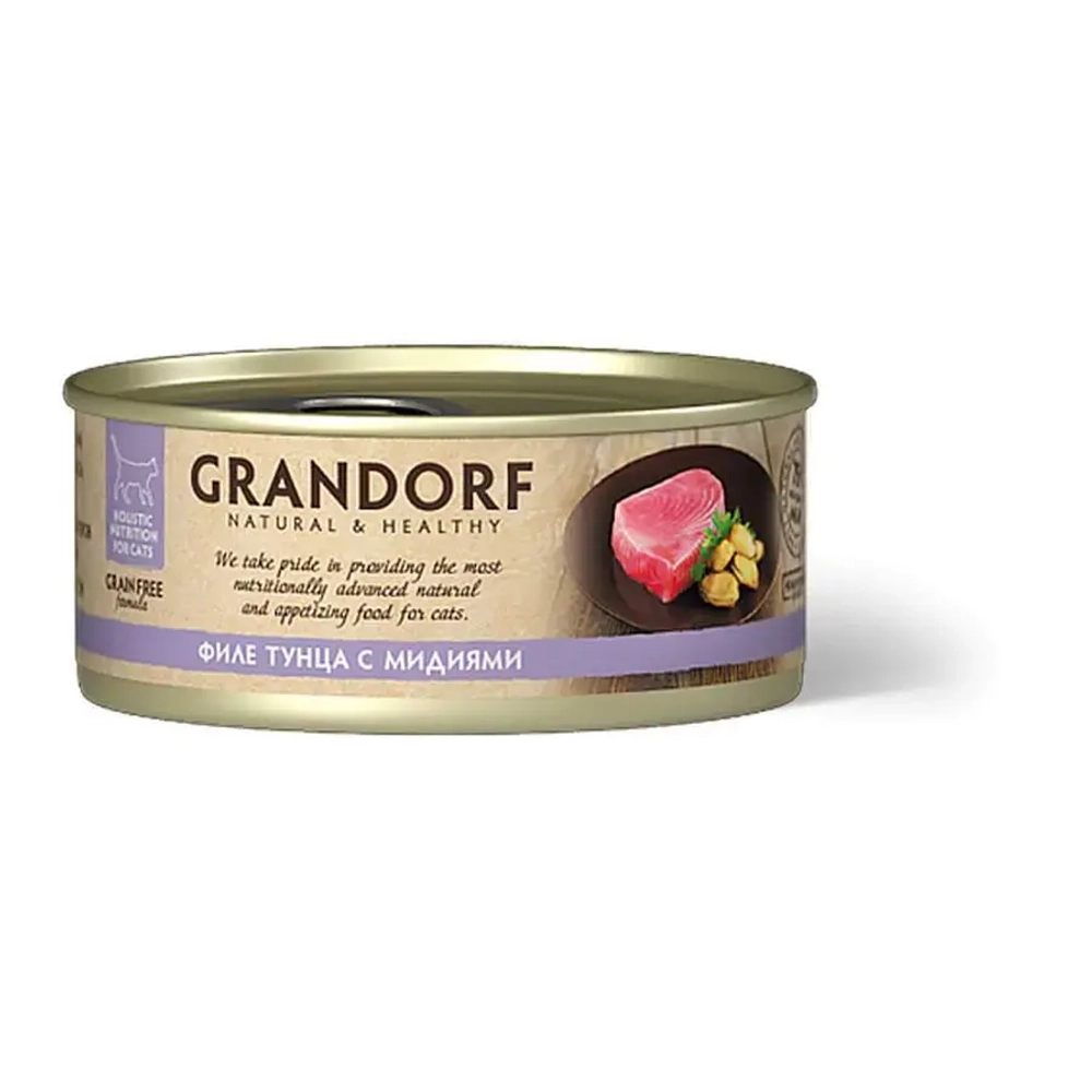 Grandorf tuna with mussel in broth влажный корм для кошек, филе тунца с мидиями - 70 г