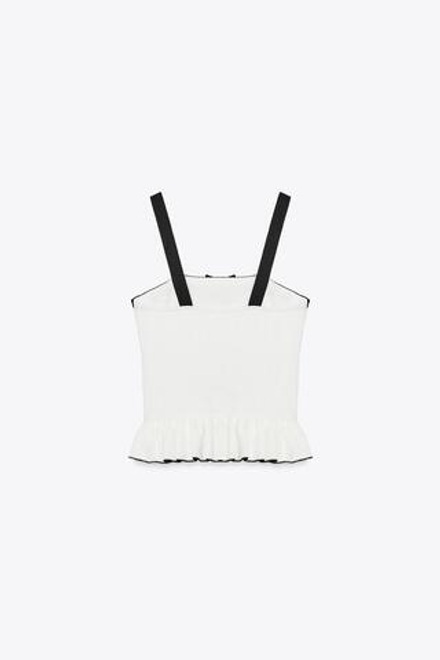ZARA ТОП В РУБЧИК С ТРИКОТАЖНЫМ БАНТОМ, БЕЛЫЙ/ЧЕРНЫЙ