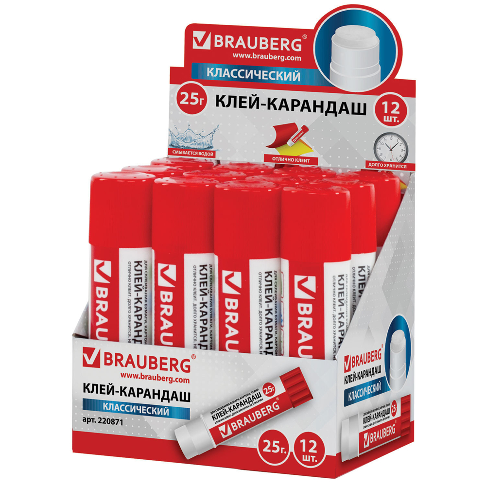 Клей-карандаш BRAUBERG 25 г (24 штуки в упаковке)