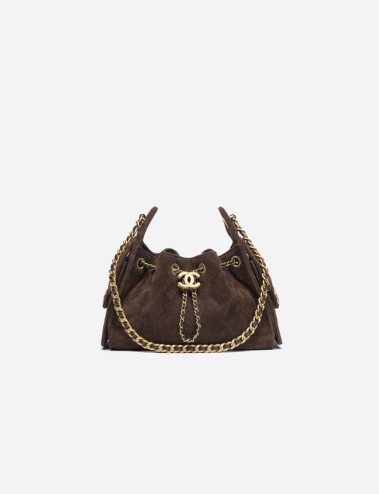 Chanel 25 Mini Handbag Suede Calfskin & Gold Dark Brown