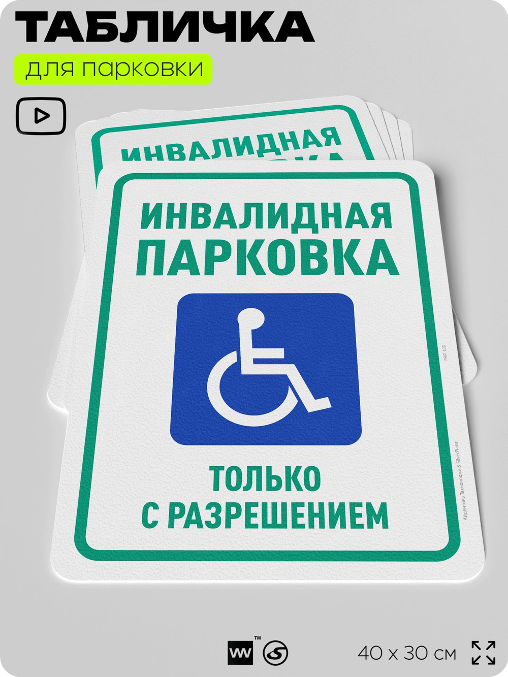 Табличка для парковки "Инвалидная парковка", для дома, офиса, организаций, 40х30 см, Silver Plane x Айдентика Технолоджи