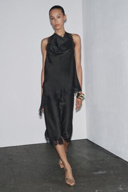 ZARA ТОП-ХАЛТЕР С КРУЖЕВОМ — ZW COLLECTION, ЧЕРНЫЙ