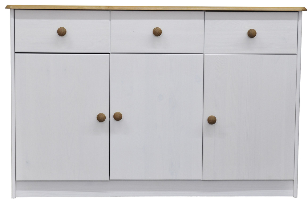 Комод Хаба 3 двери 3 ящика из массива сосны, белый/антик